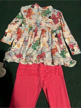 Toddler Girls' Cartoon CareBear Ruffle Tunic and Pink Leggings Set